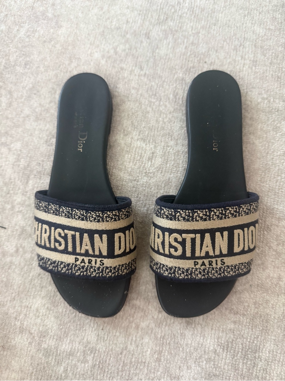 Dior Navy and Beige Logo Slide Mules